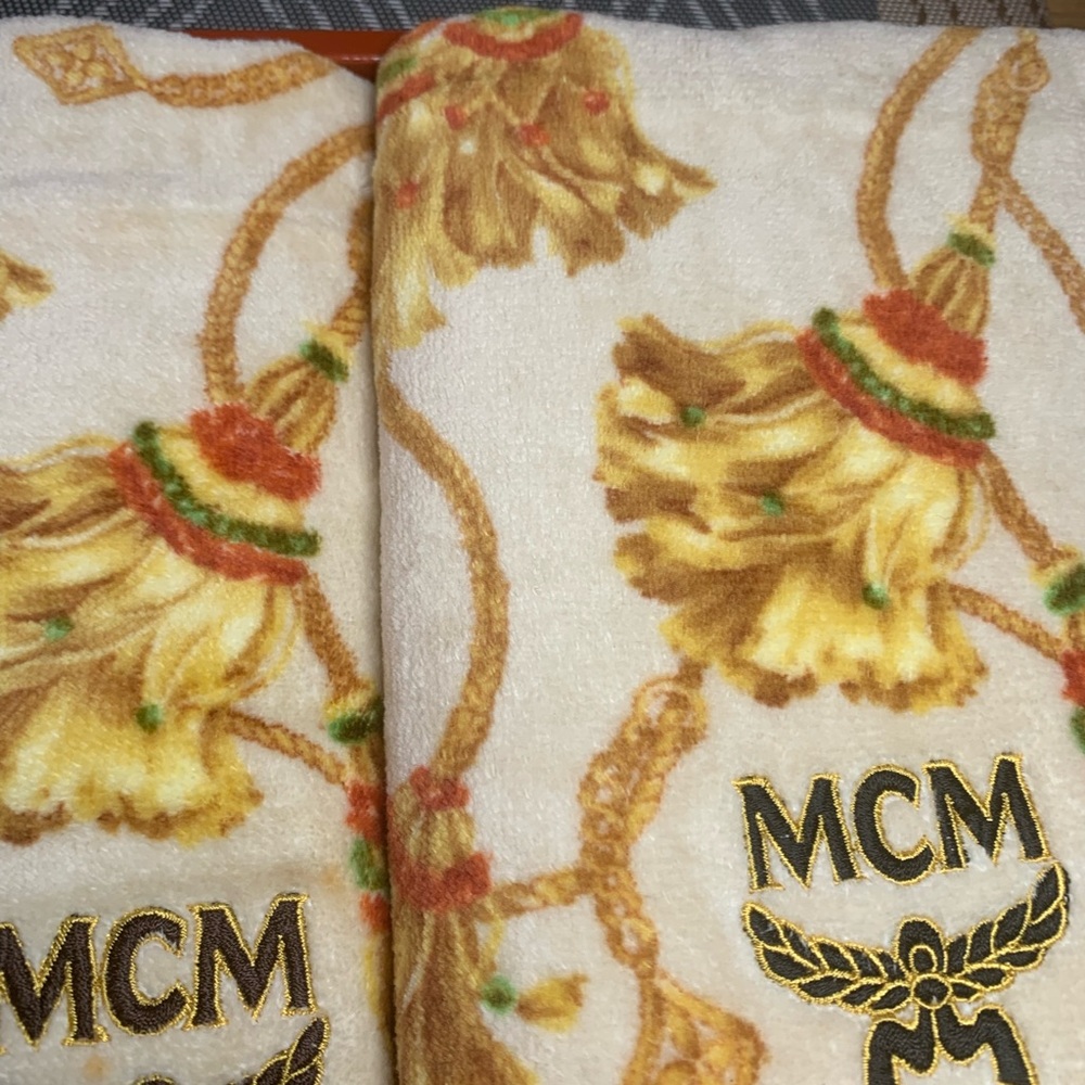 MCM Cream and Gold Hand and Face Towel Set